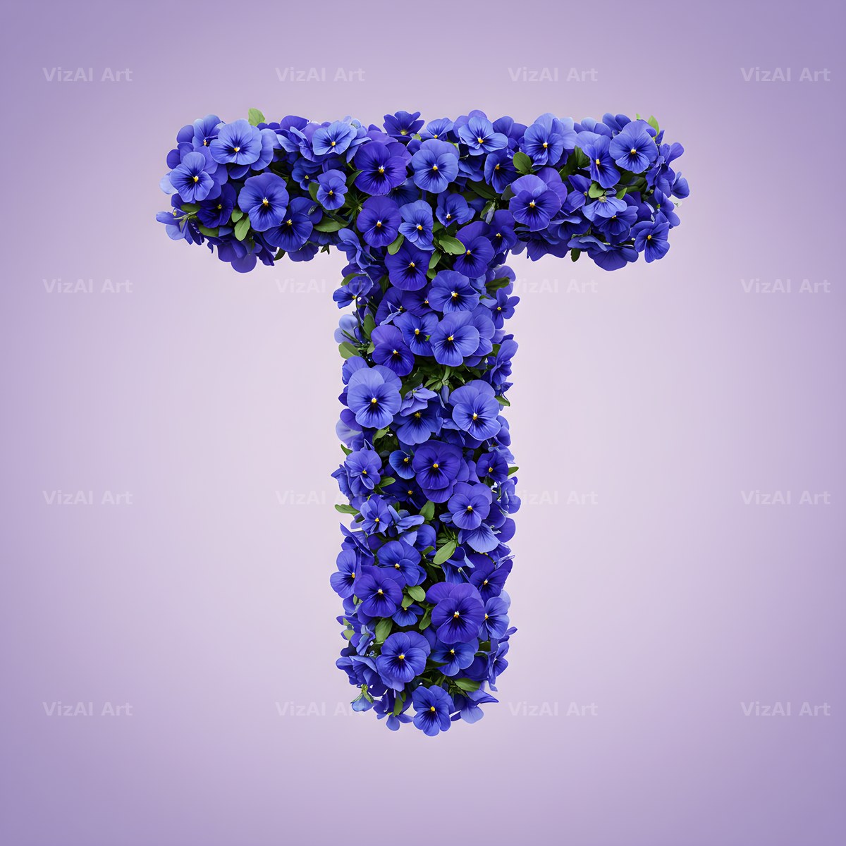 Blue Pansy alphabet letter T