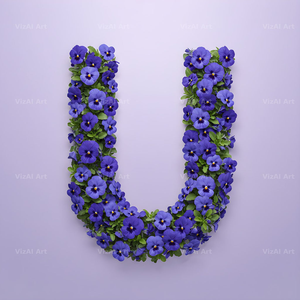 Blue Pansy alphabet letter U