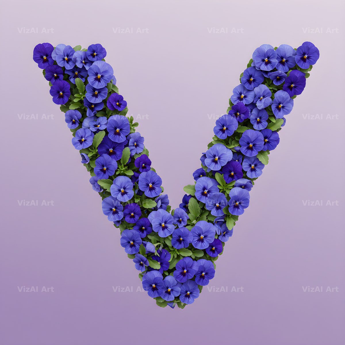 Blue Pansy alphabet letter V