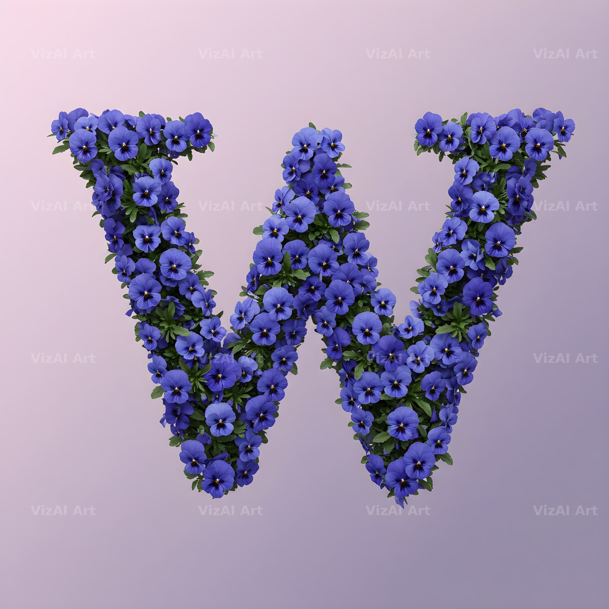 Blue Pansy alphabet letter W