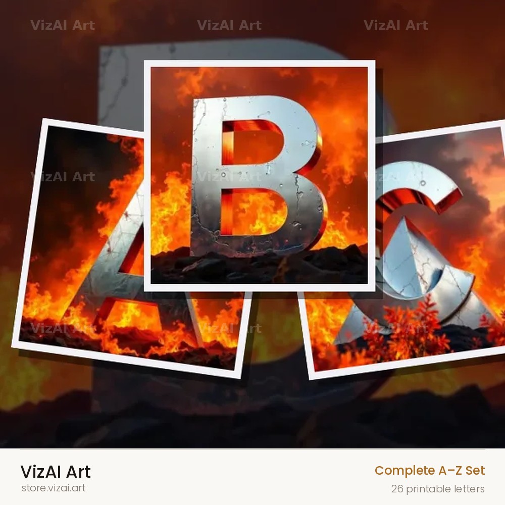 Silver Fire Forge alphabet — choose an individual printable letter