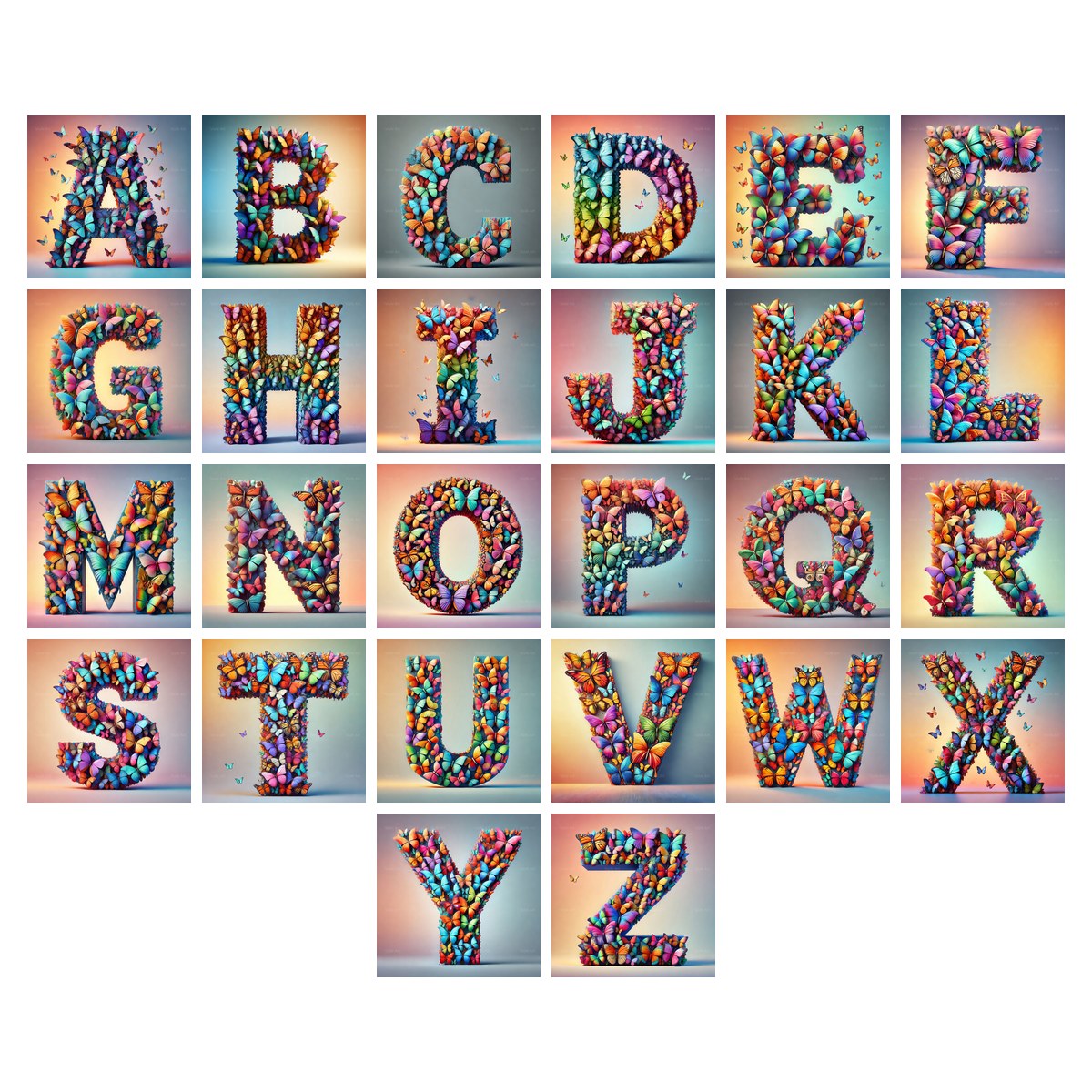 Butterfly alphabet — all 26 letters