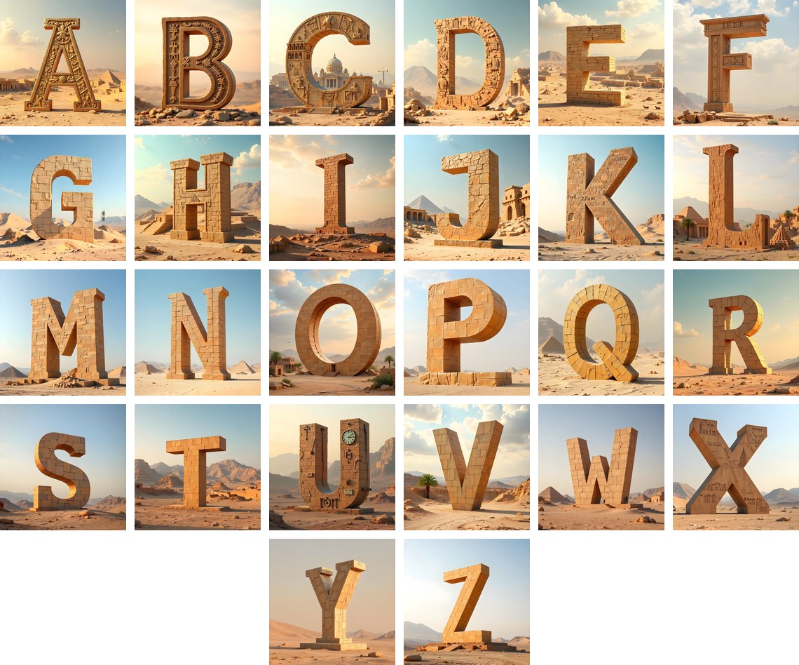 Babylon Stone alphabet — all 26 letters