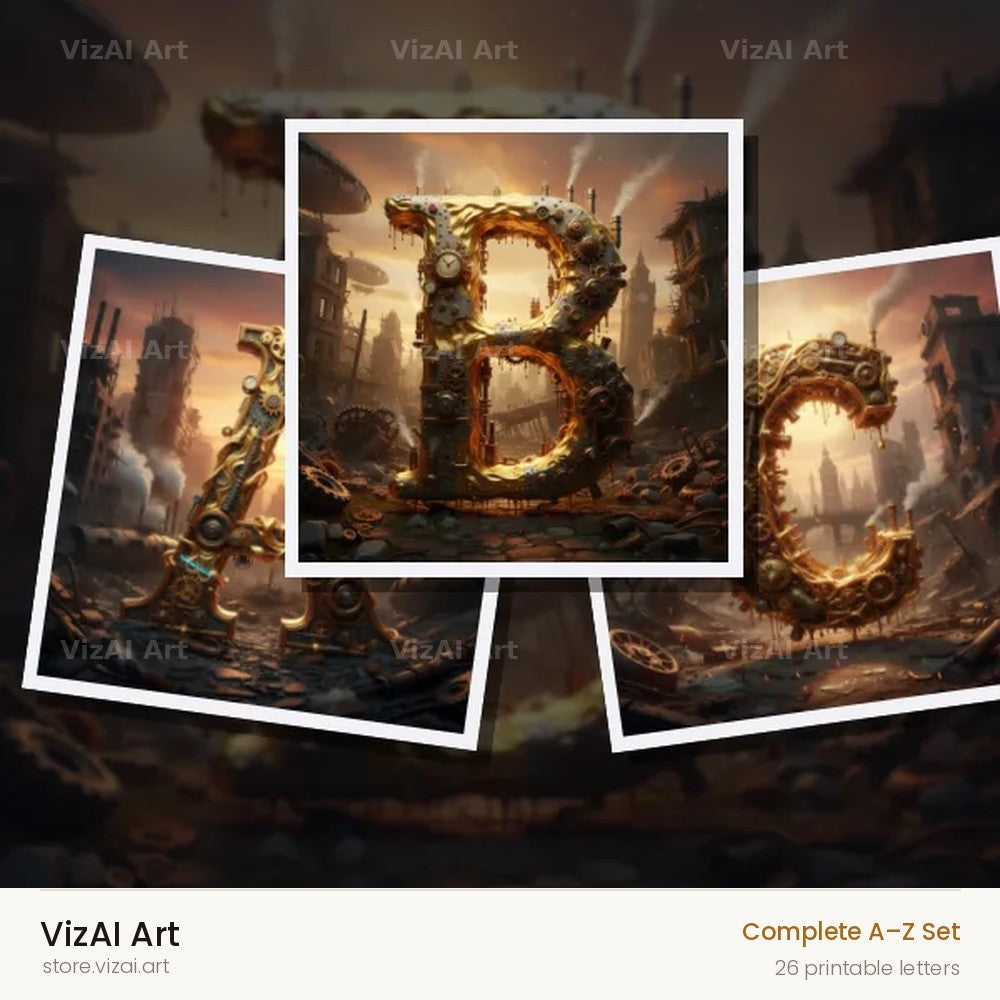 Steampunk Brass City alphabet — choose an individual printable letter