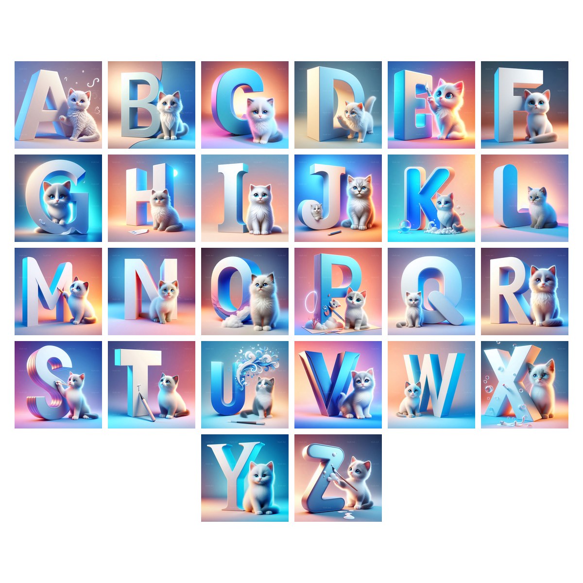 Kitten Alphabet — choose your individual printable letter A to Z