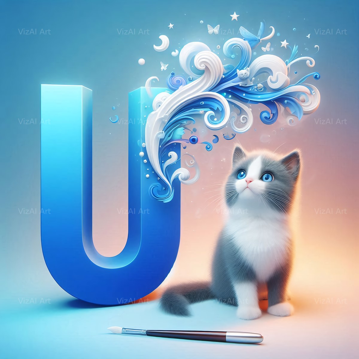 Kitten alphabet letter U