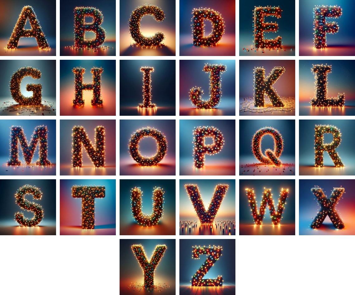 Christmas Lights alphabet — all 26 letters