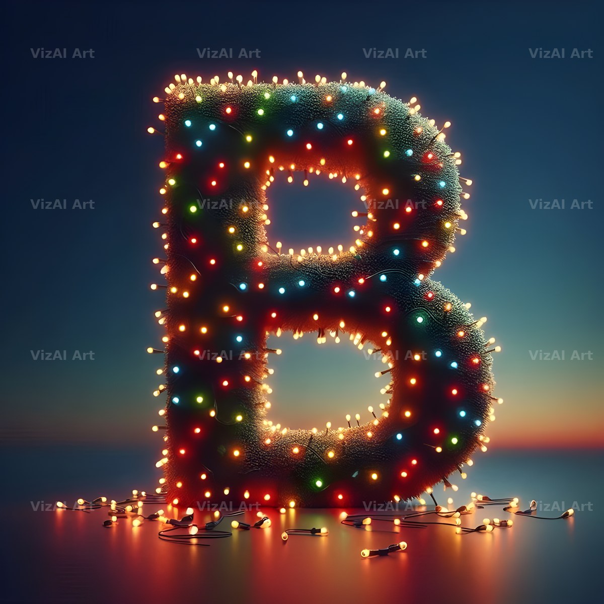 Christmas Lights alphabet letter B