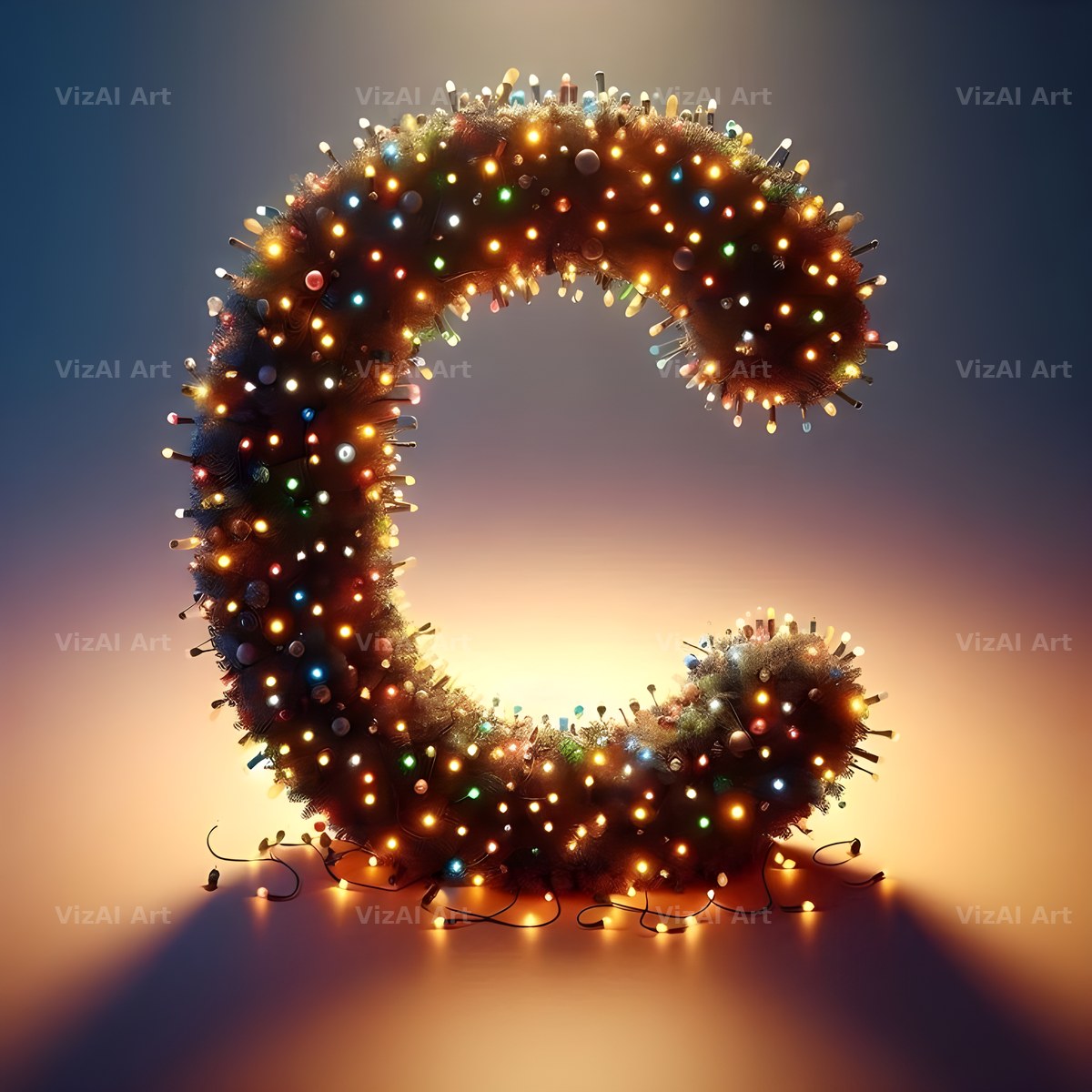 Christmas Lights alphabet letter C