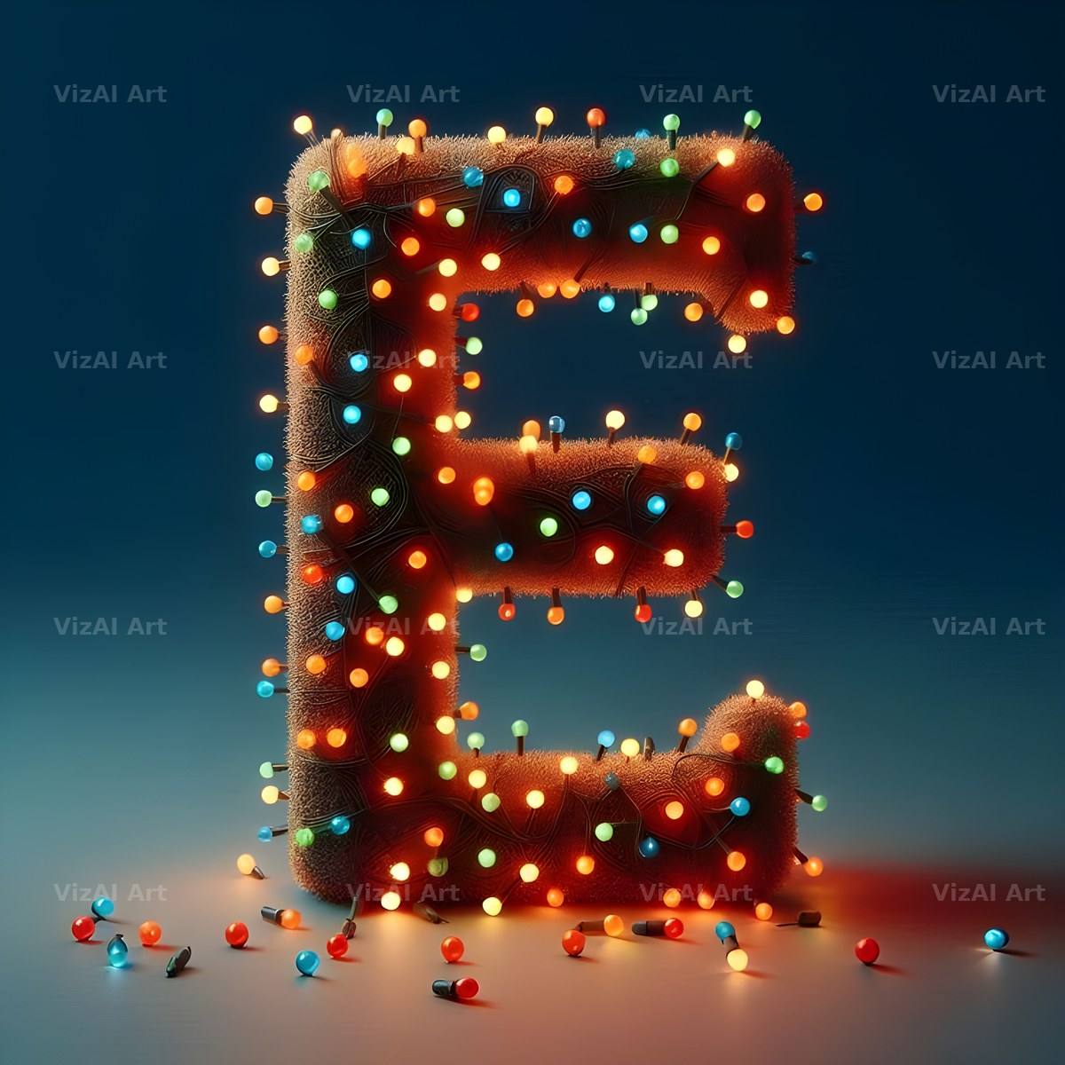 Christmas Lights alphabet letter E