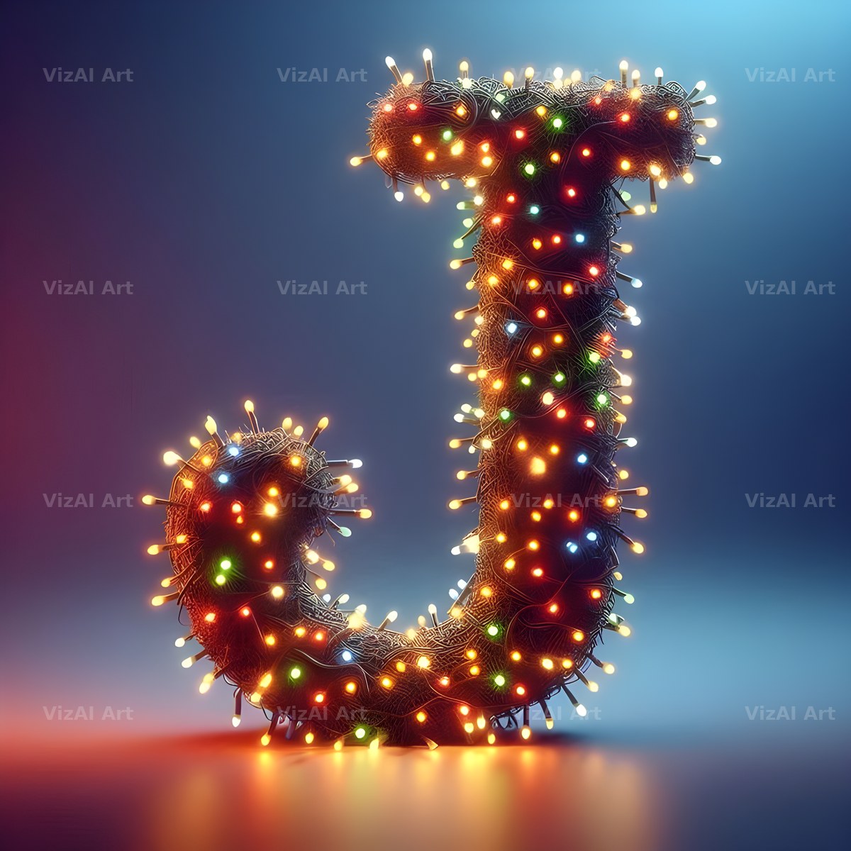 Christmas Lights alphabet letter J