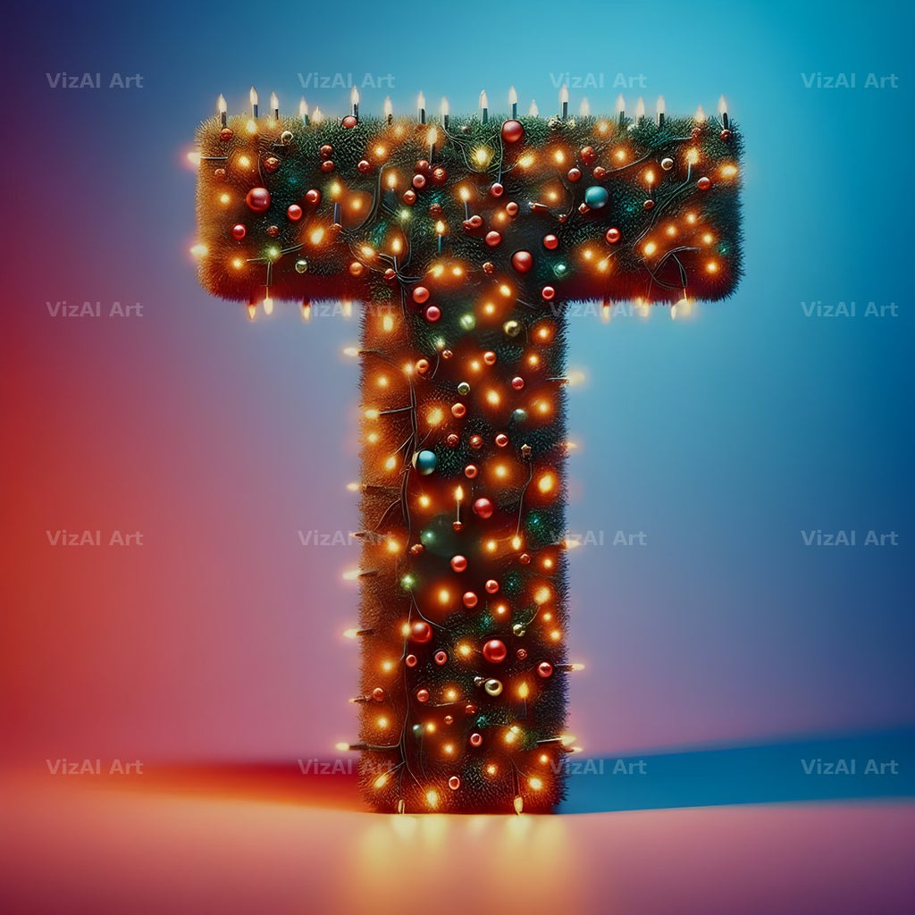 Christmas Lights alphabet letter T