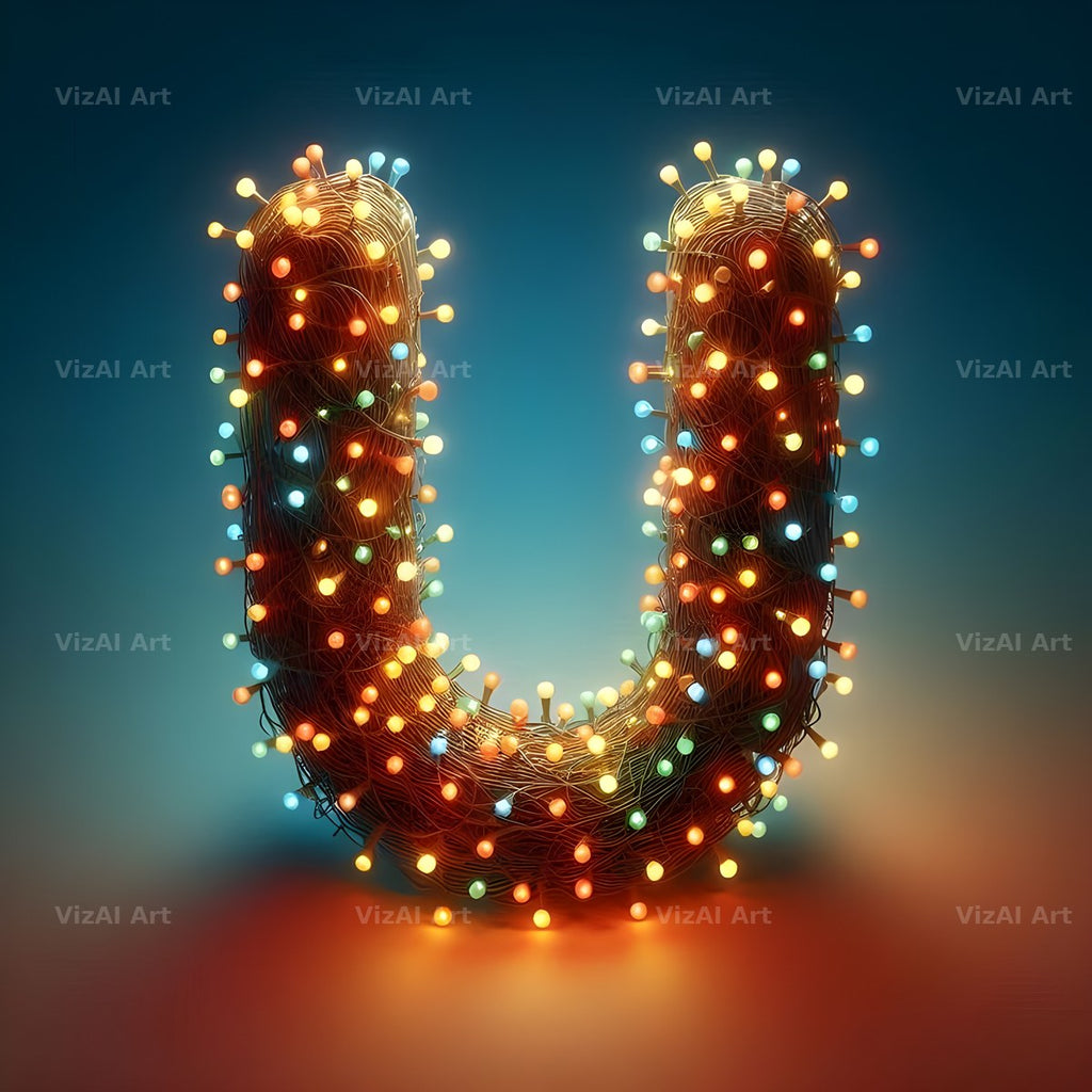 Christmas Lights alphabet letter U