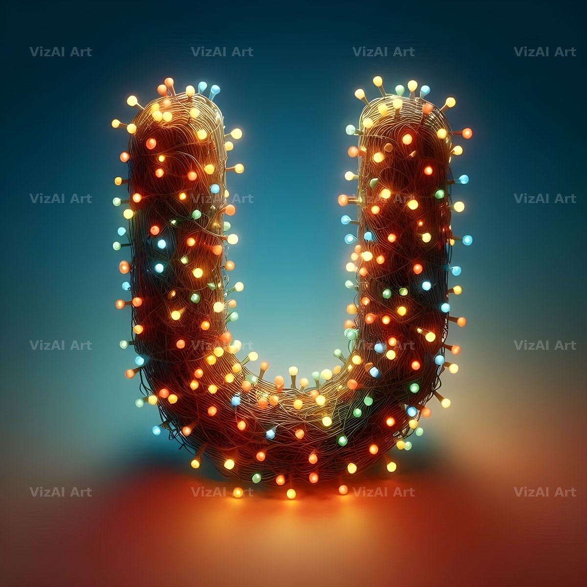 Christmas Lights alphabet letter U