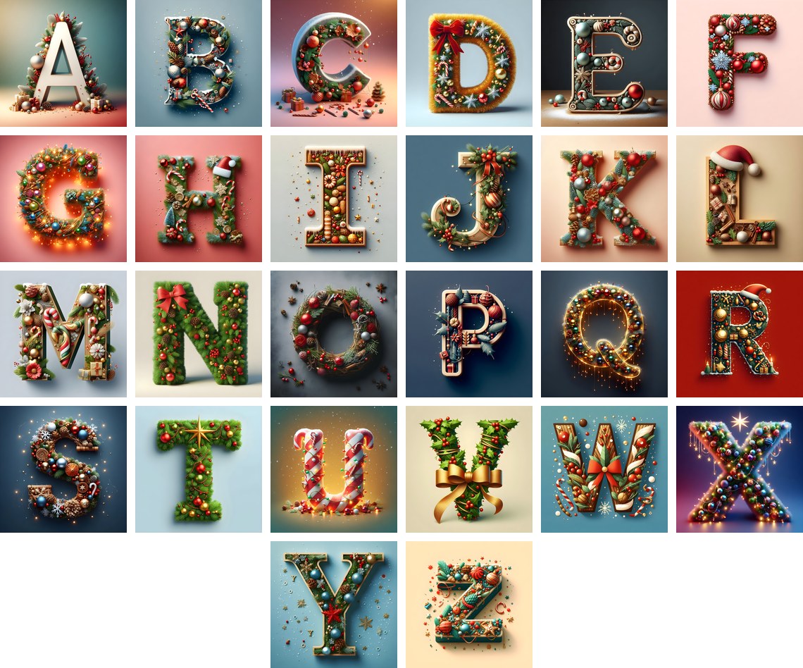 Christmas Bauble alphabet — all 26 letters