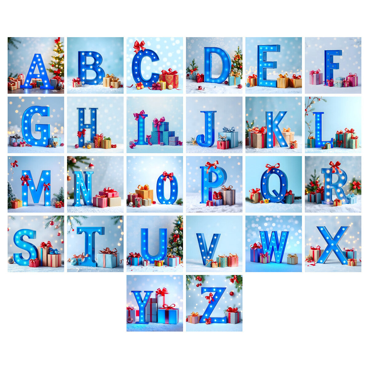 Christmas Gifts alphabet — choose an individual printable letter