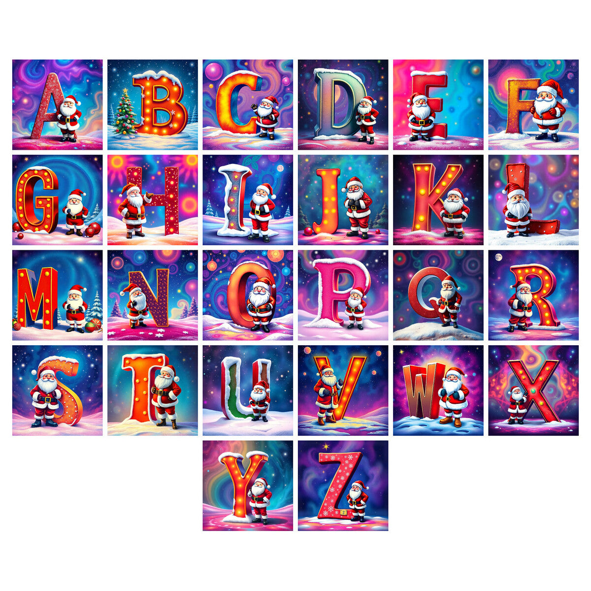 Christmas alphabet — choose an individual printable letter