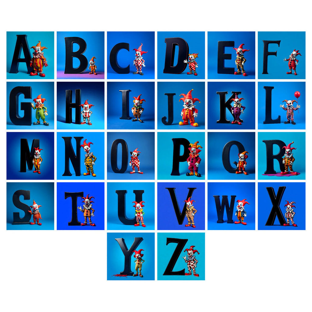Clown alphabet — choose an individual printable letter