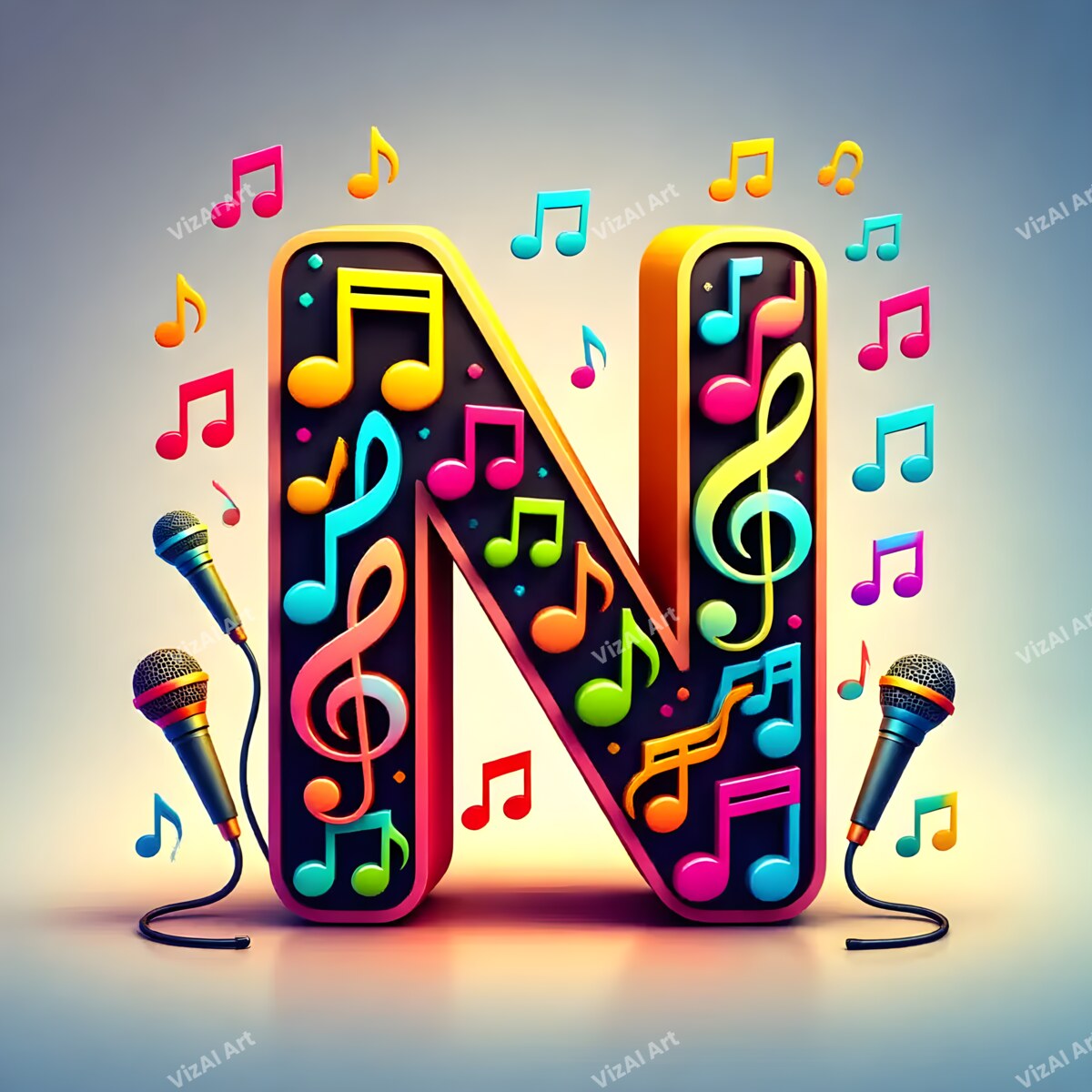 Letter N musical alphabet art print