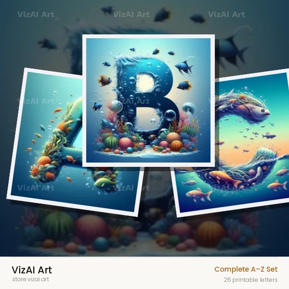 Coral Reef Fish alphabet — choose an individual printable letter