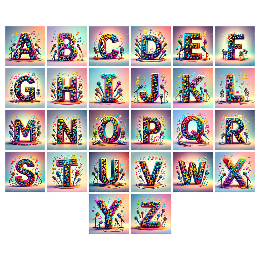 Colored Microphones alphabet — choose an individual printable letter