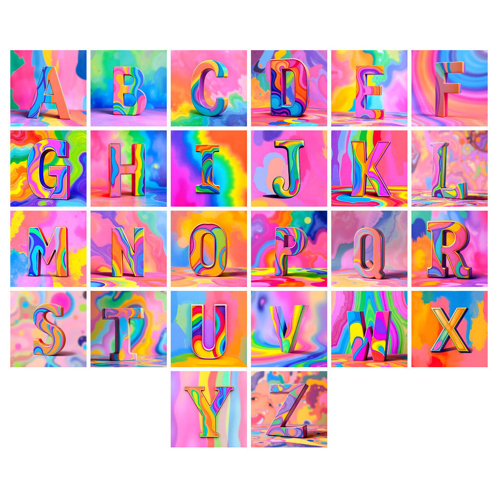Colourful Paint alphabet — choose an individual printable letter