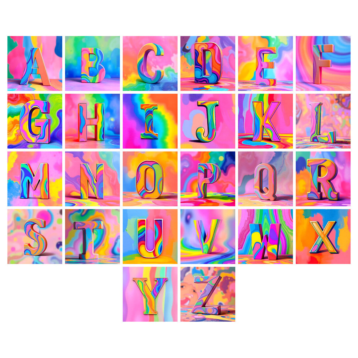 Colourful Paint alphabet — choose an individual printable letter