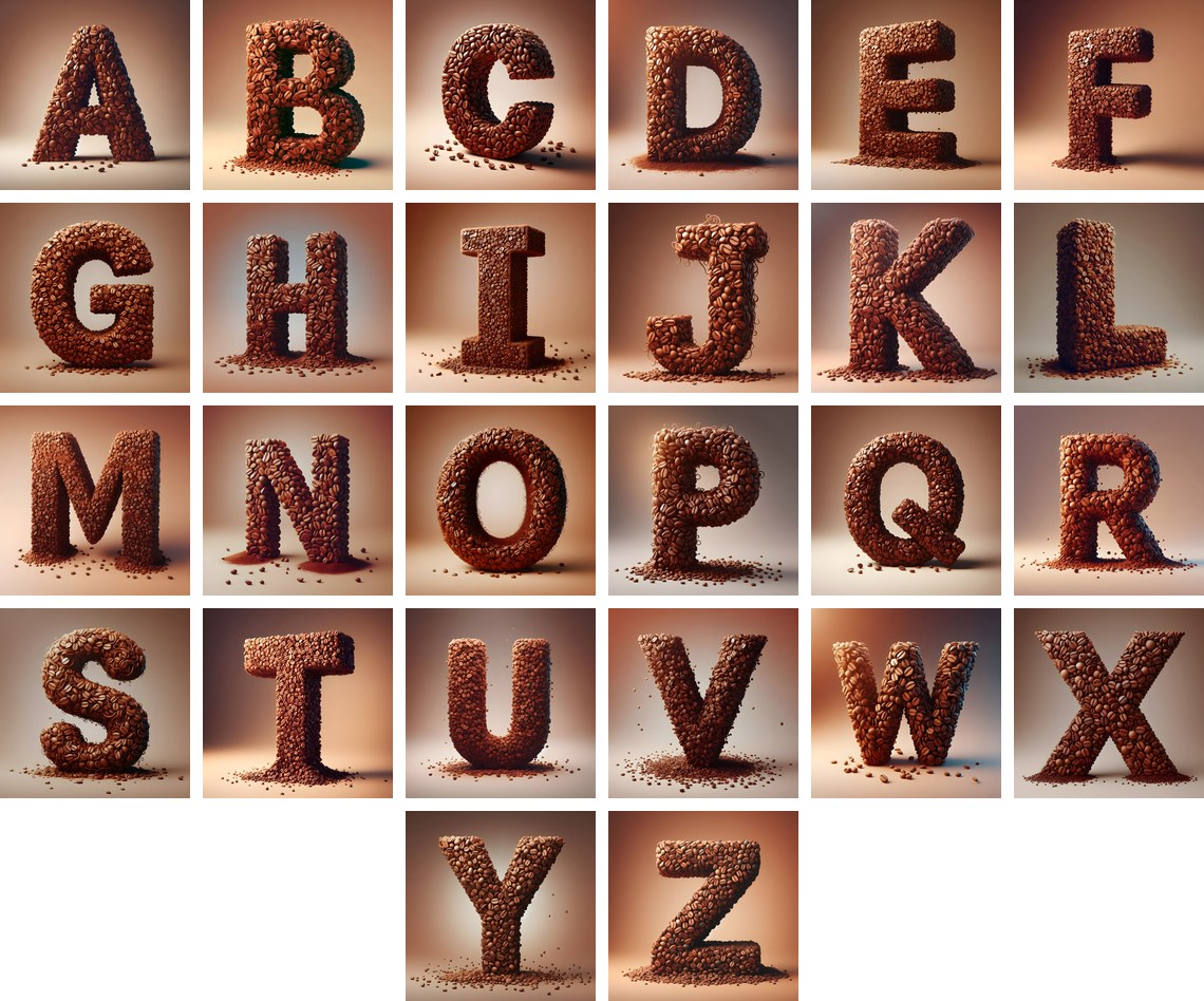 Coffee Bean alphabet — all 26 letters