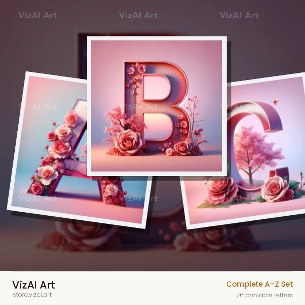 Cherry Blossom Rose alphabet — choose an individual printable letter