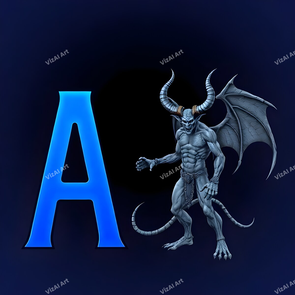 Blue Devil Alphabet Wall Art letter A