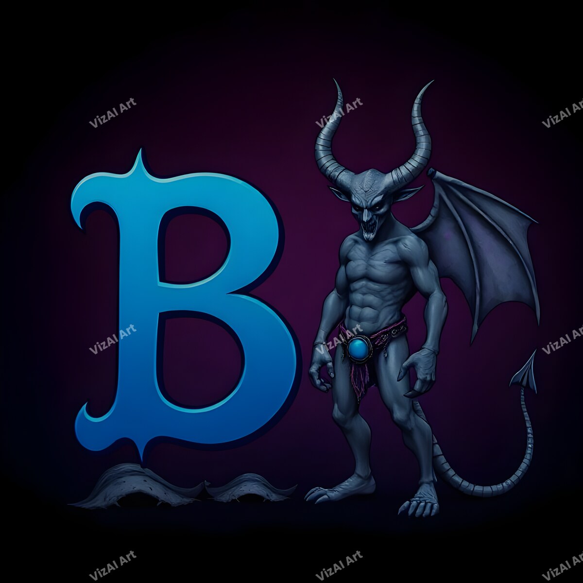 Blue Devil Alphabet Wall Art letter B