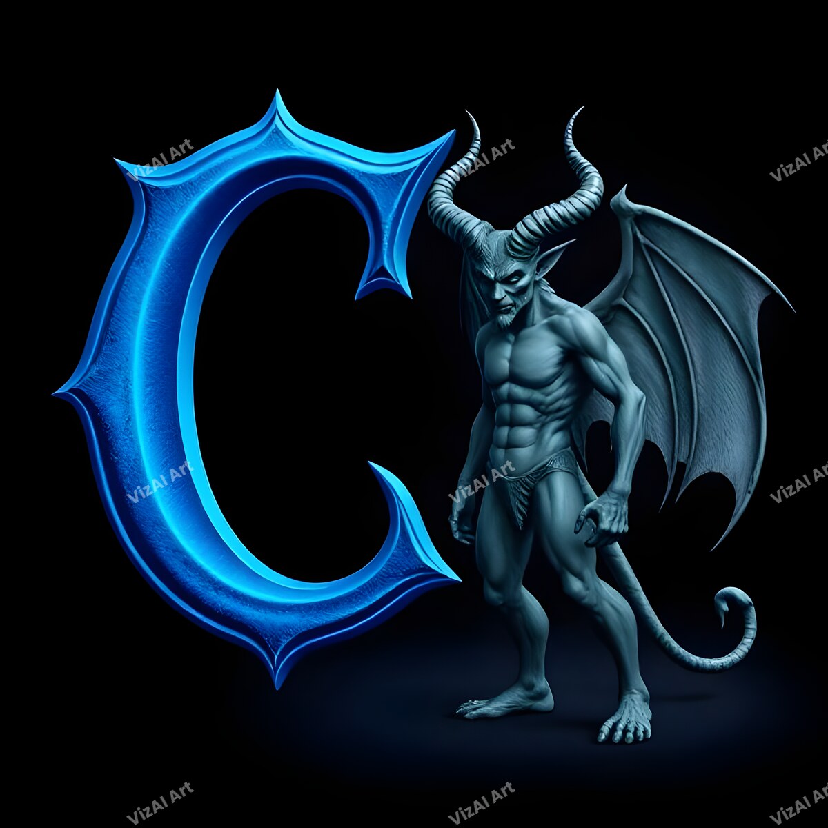 Blue Devil Alphabet Wall Art letter C