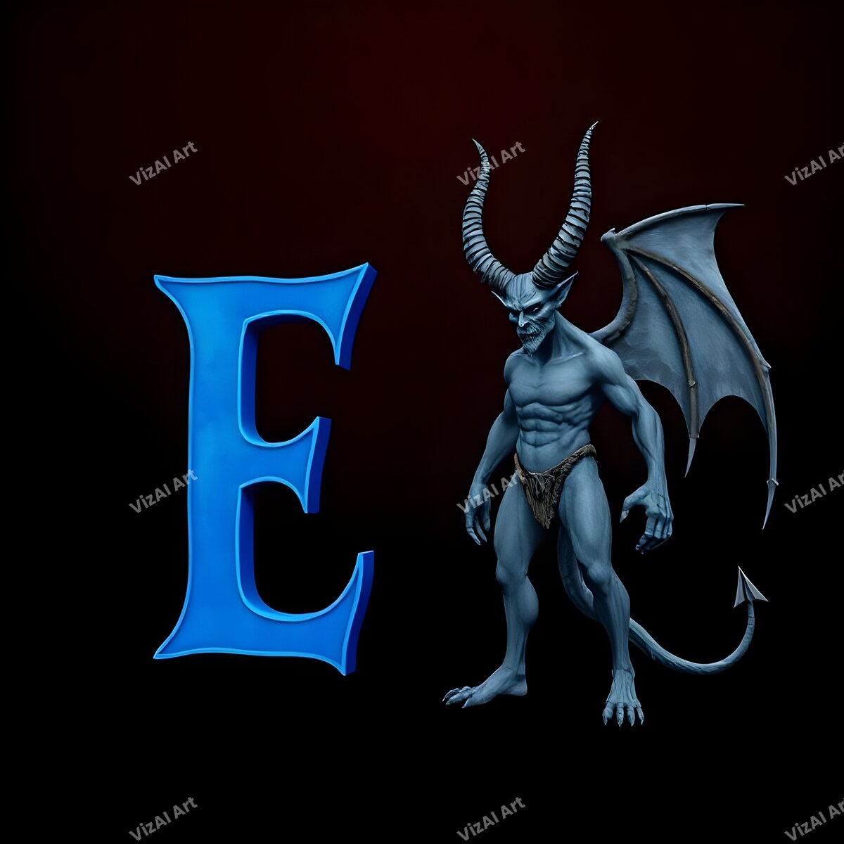 Blue Devil Alphabet Wall Art letter E