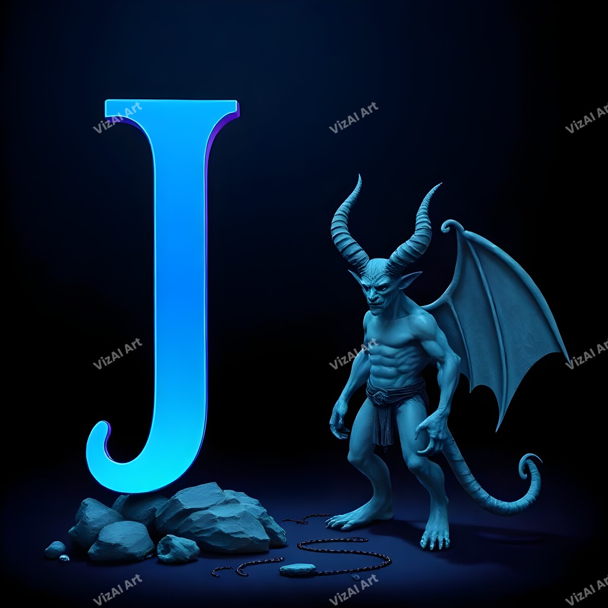 Blue Devil Alphabet Wall Art letter J