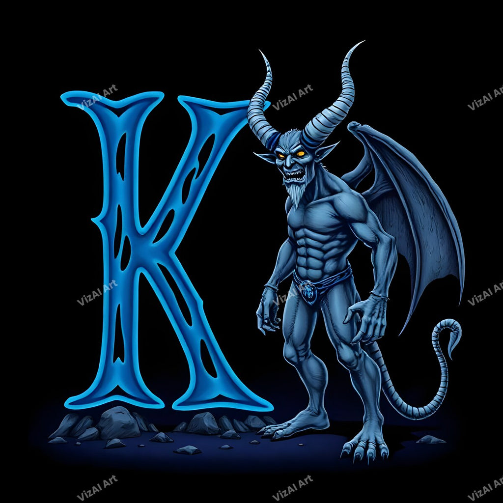 Blue Devil Alphabet Wall Art letter K