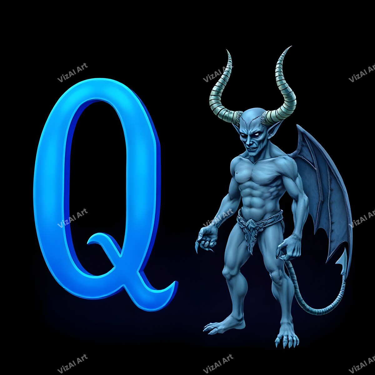 Blue Devil Alphabet Wall Art letter Q