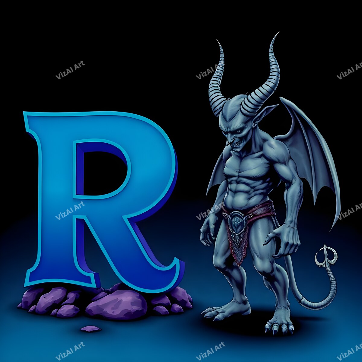 Blue Devil Alphabet Wall Art letter R