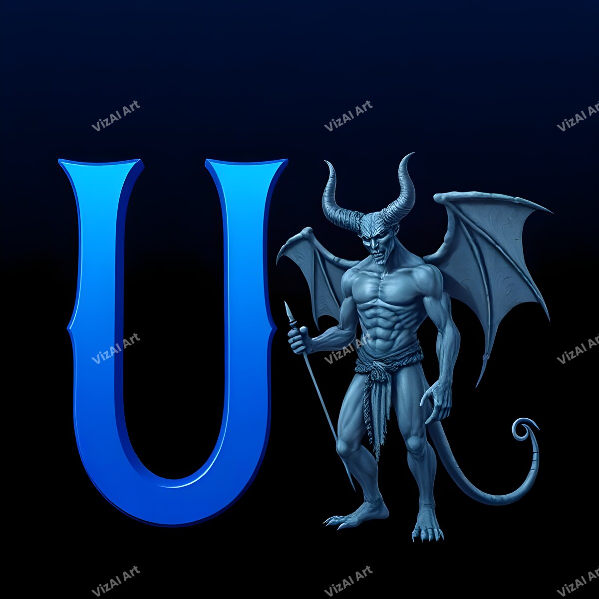 Blue Devil Alphabet Wall Art letter U