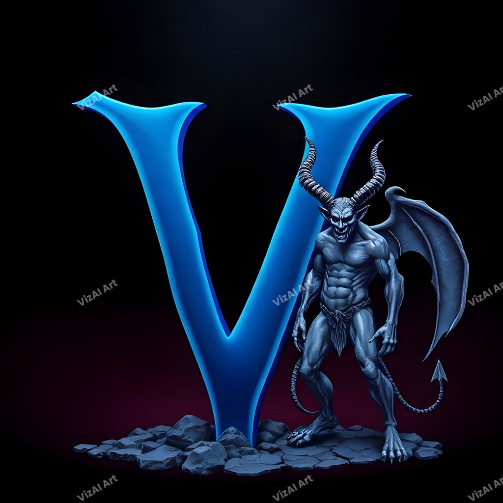 Blue Devil Alphabet Wall Art letter V