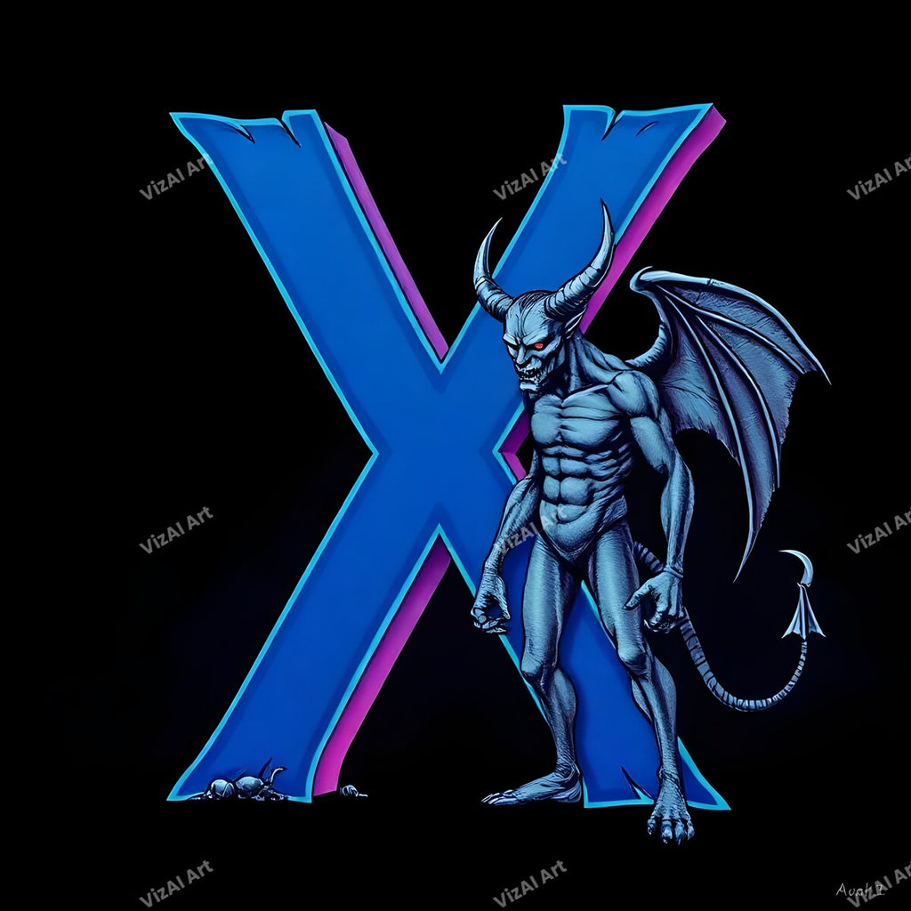 Blue Devil Alphabet Wall Art letter X