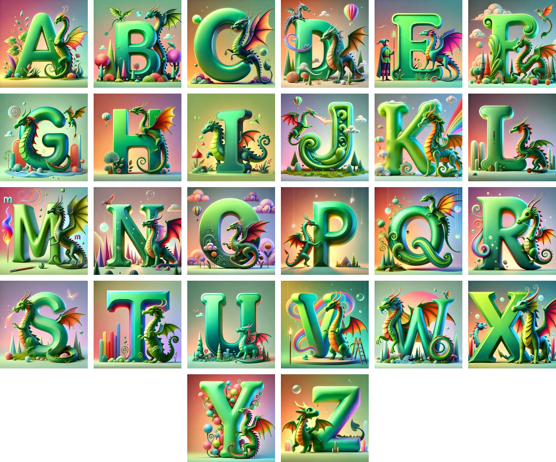 Green Dragon alphabet — all 26 letters