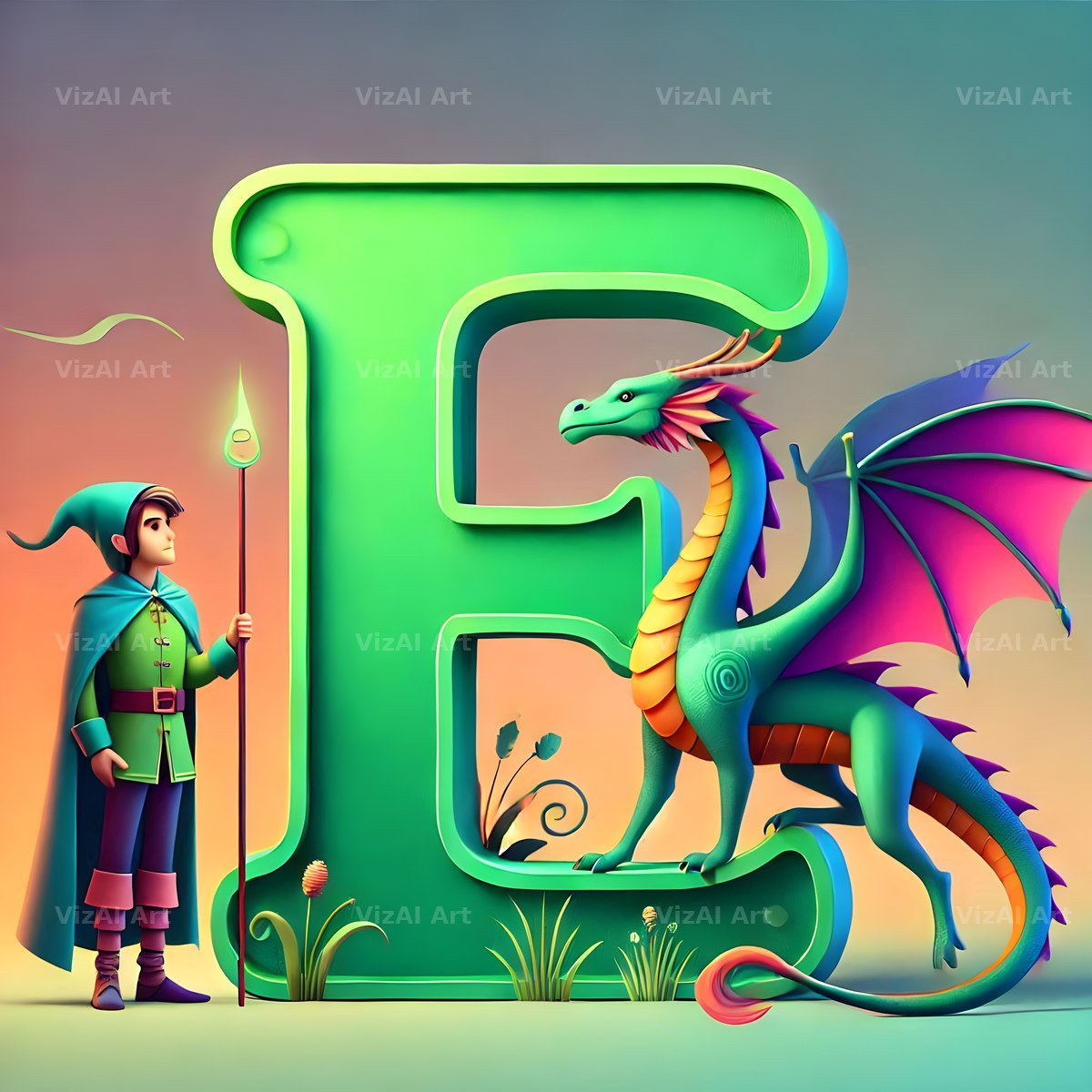 Green Dragon alphabet letter E