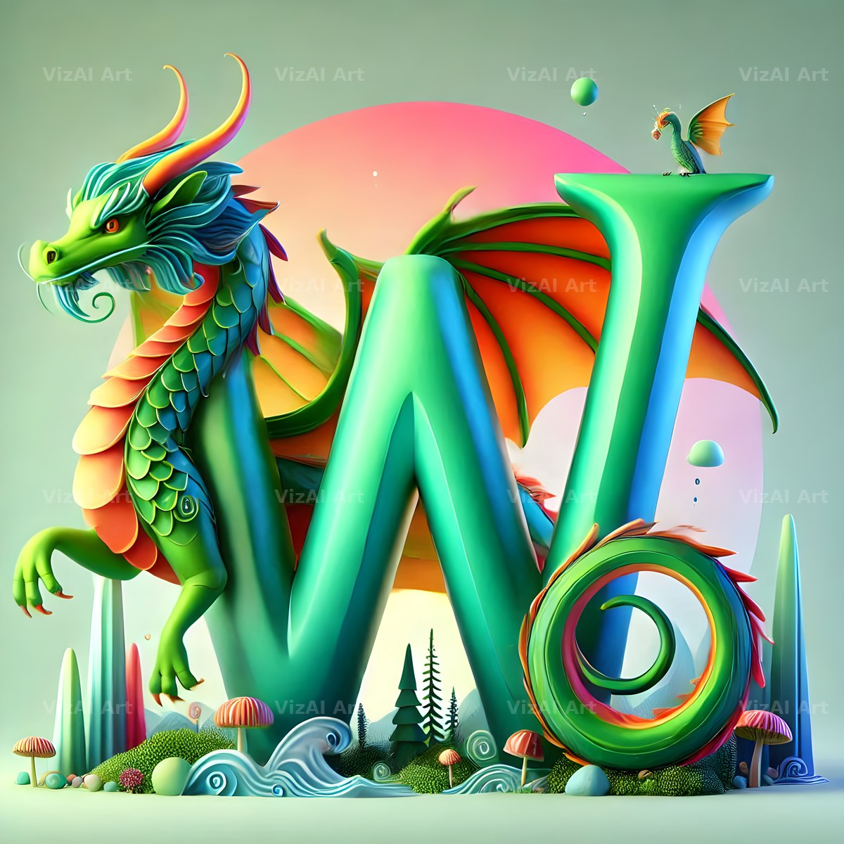 Green Dragon alphabet letter W