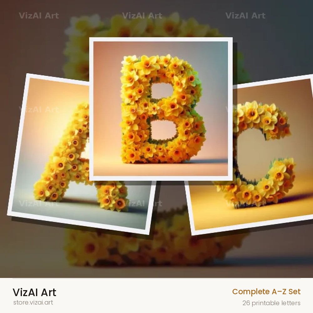 Daffodil Meadow alphabet — choose an individual printable letter