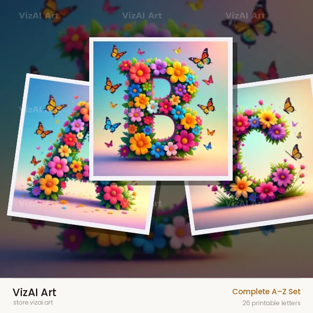 Daisy Butterfly Pastel alphabet — choose an individual printable letter