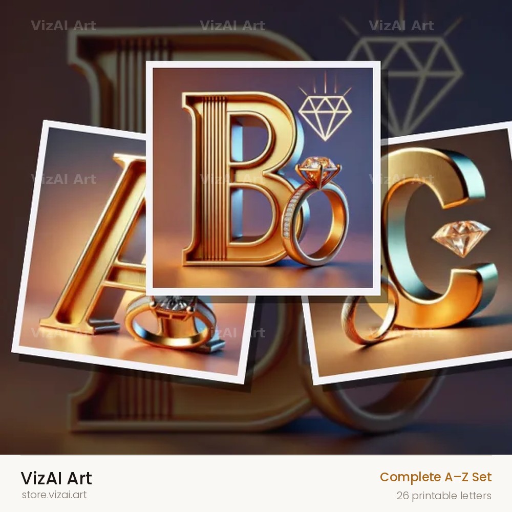 Diamond Ring Gold alphabet — choose an individual printable letter