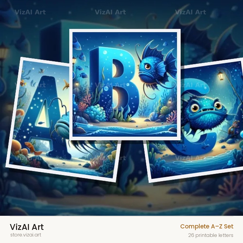 Deep Sea Anglerfish alphabet — choose an individual printable letter