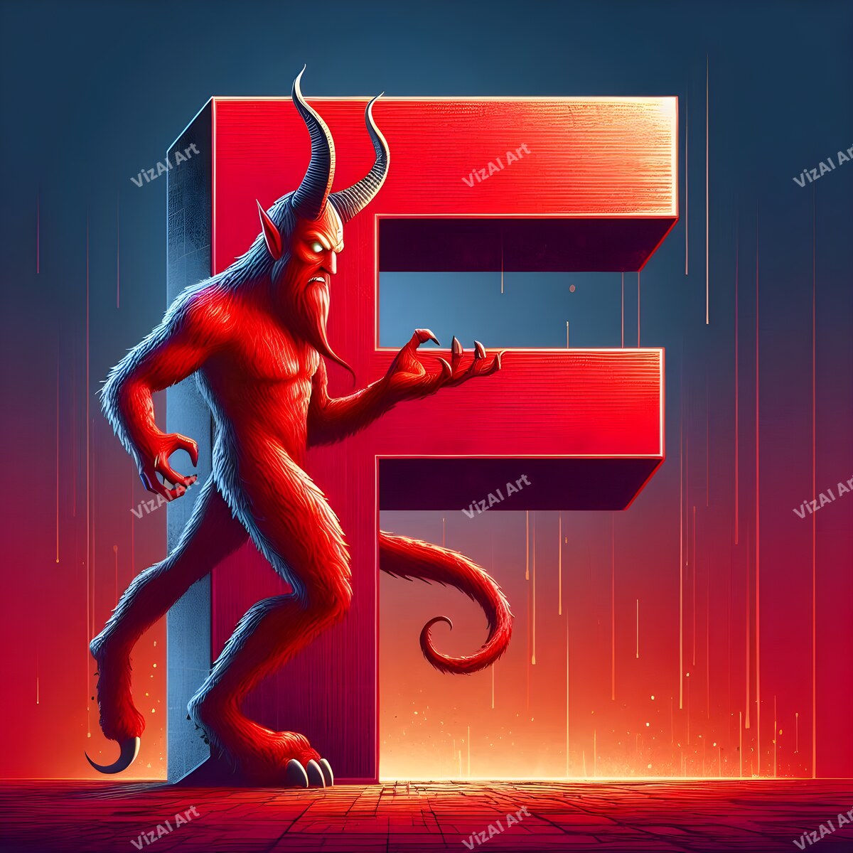 Devil Alphabet Wall Art letter F