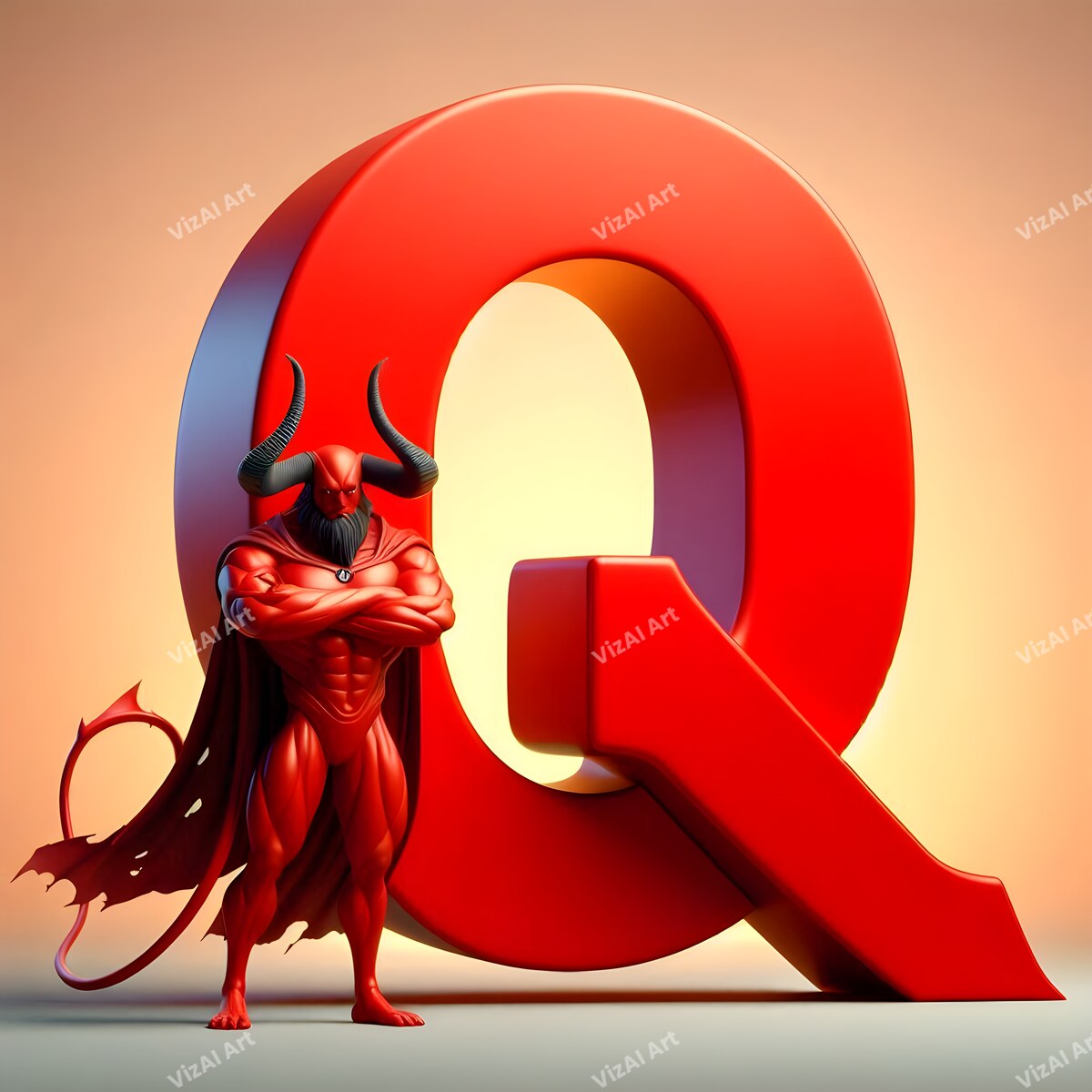 Devil Alphabet Wall Art letter Q