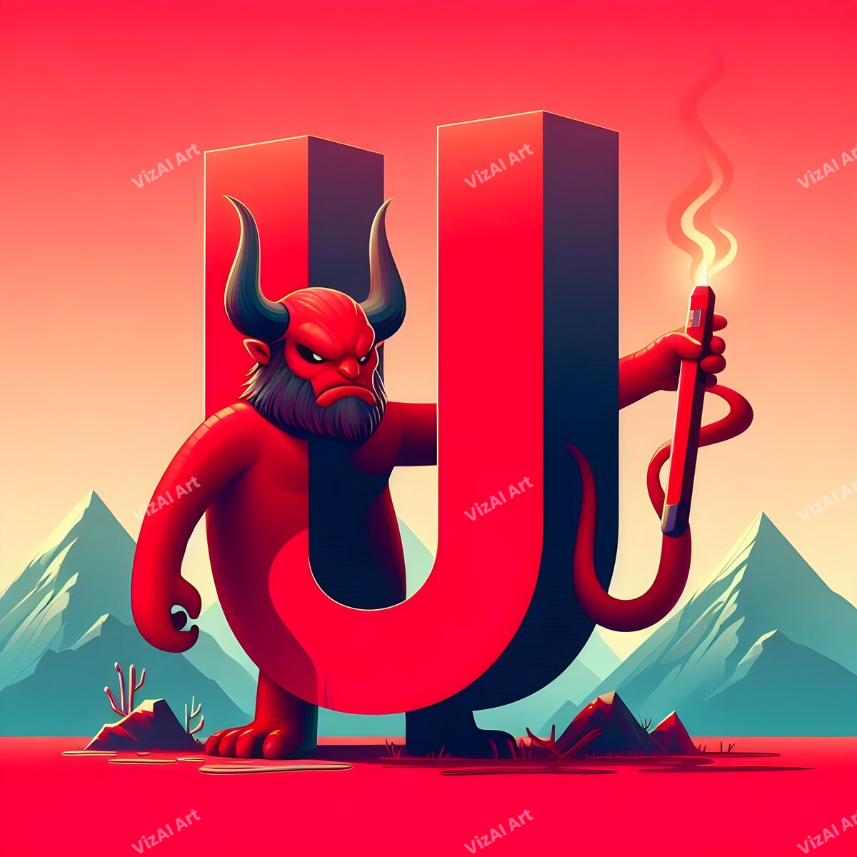 Devil Alphabet Wall Art letter U